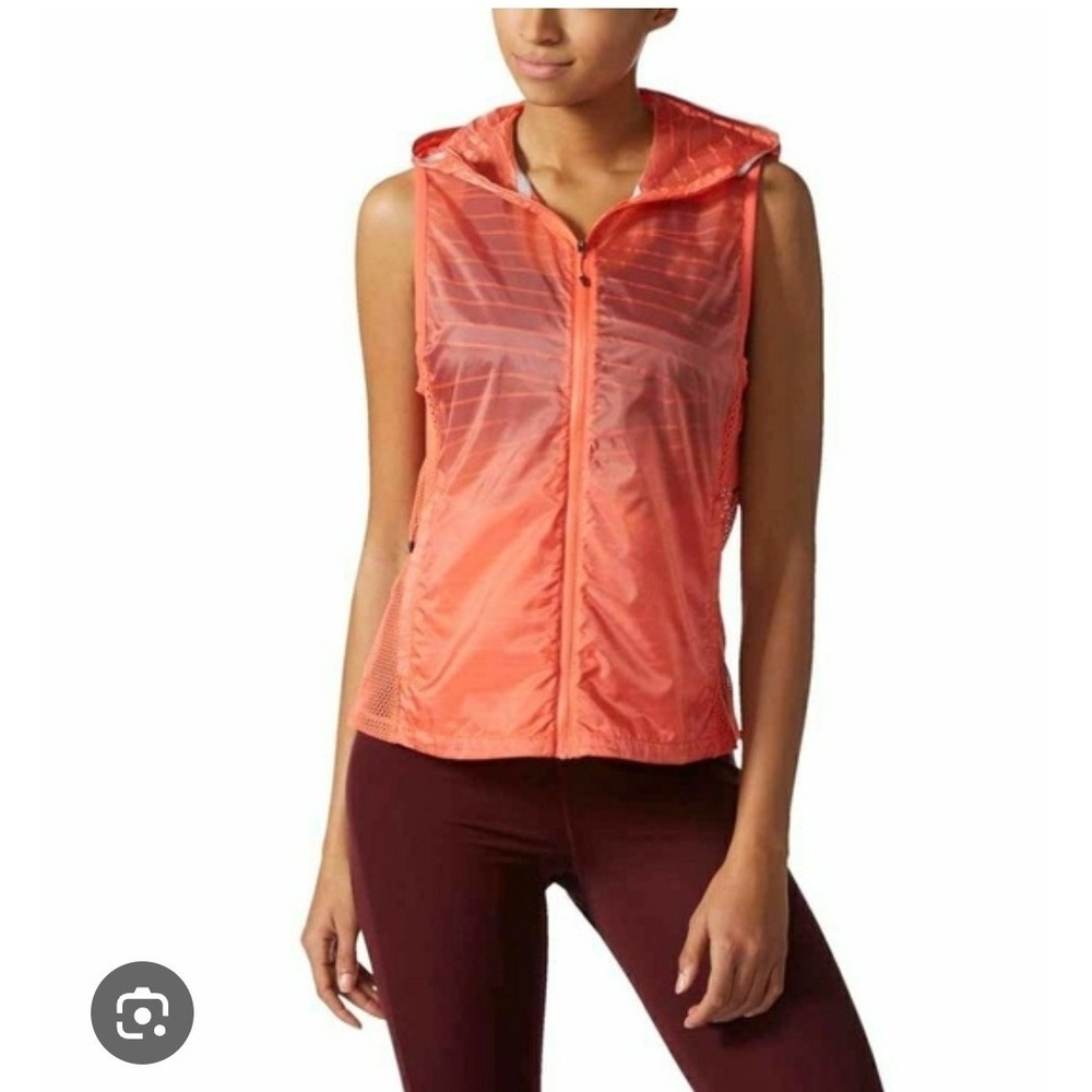 Adidas TKO Reflective Hooded Running Vest Coral Orange Pink Supernova L? READ